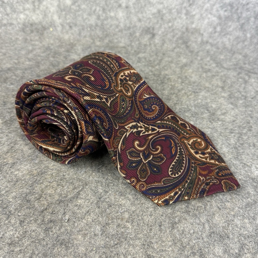 Harold Powell Bold Multicolored Imported Silk Paisley Woven Tie Made in USA